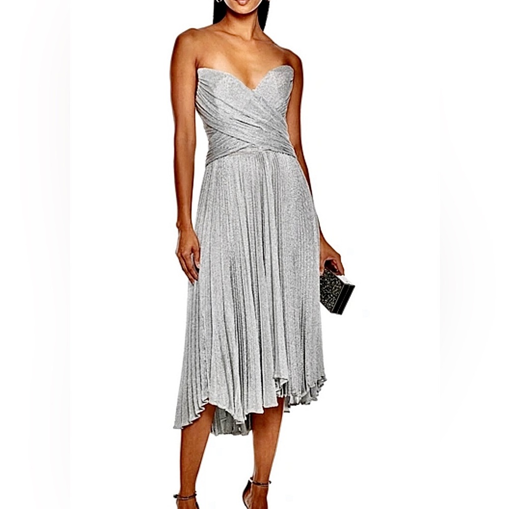 Maria Lucia Red Carpet Metal mesh Sophisticated Silver Wrap Dress NWT